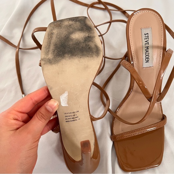 Steve Madden Uplift Patent Heeled Lace Up Sandals in brown // size 8.5 - Picture 5 of 6